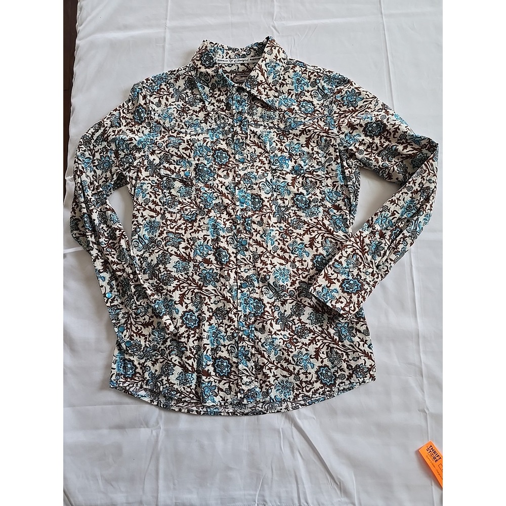 Cowgirl Hardware Western Shirt Sequin Rodeo Snap Women's Small Blue Brown